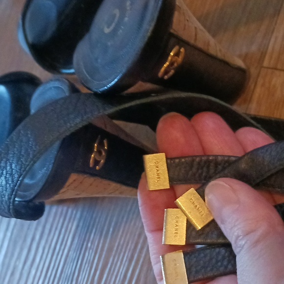 Vintage Chanel Black/ Cork Ankle Strap Sandals Size 36.5/size 6.5 - Picture 15 of 16